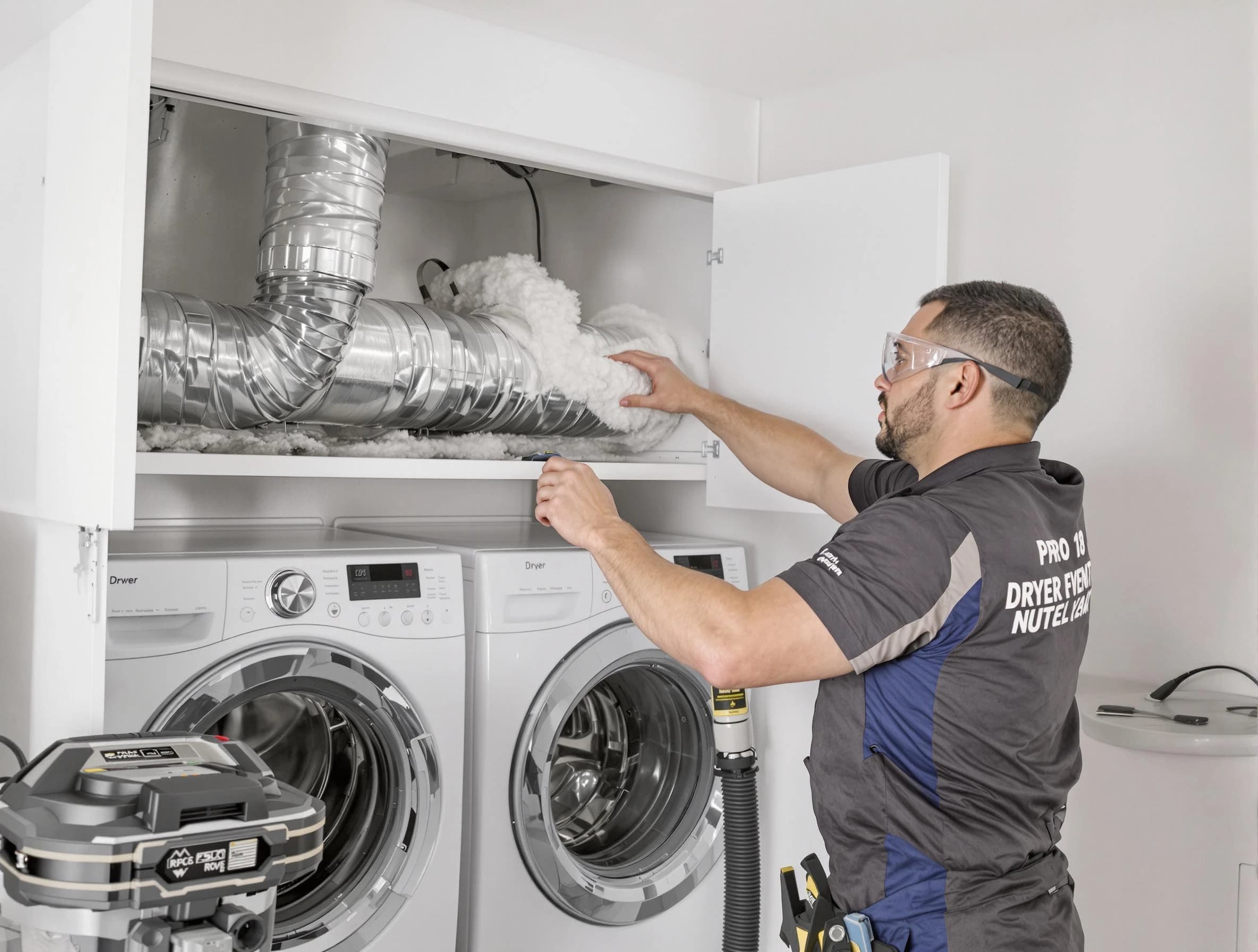 Woonsocket Dryer Vent Cleaning certified technician performing specialized gas dryer vent cleaning in Woonsocket