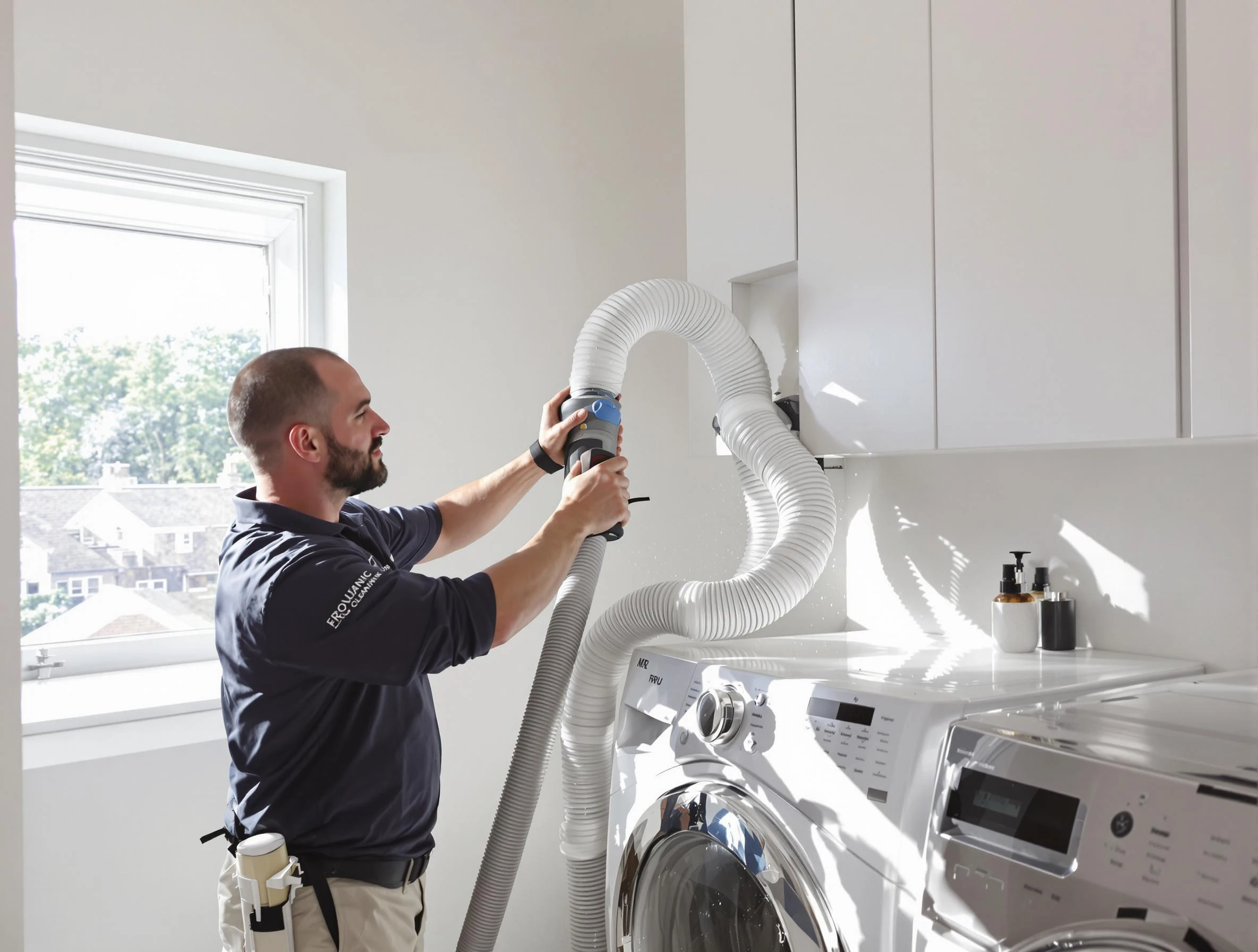 Certified Woonsocket Dryer Vent Cleaning technician performing dryer vent cleaning in Woonsocket