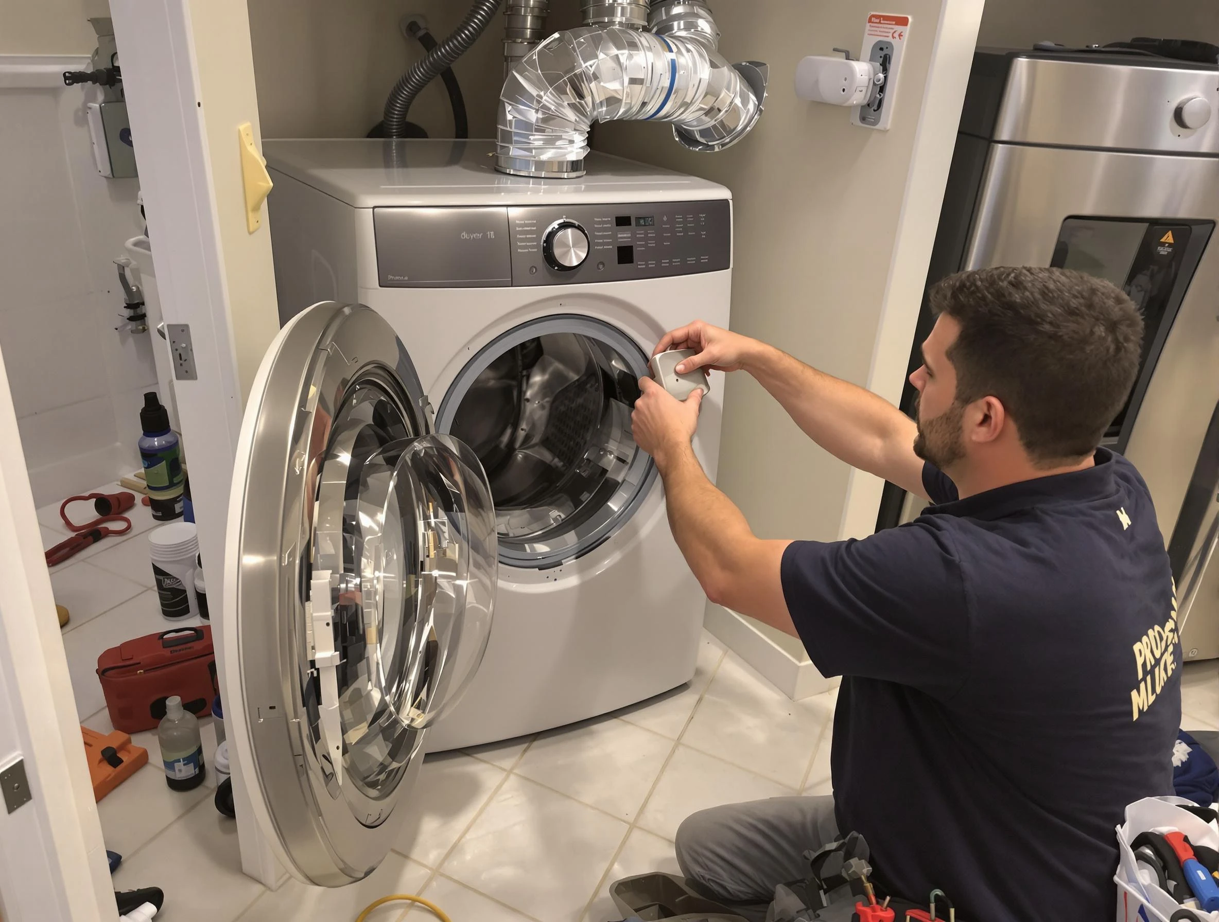 Woonsocket Dryer Vent Cleaning technician performing precise dryer vent hose installation in Woonsocket